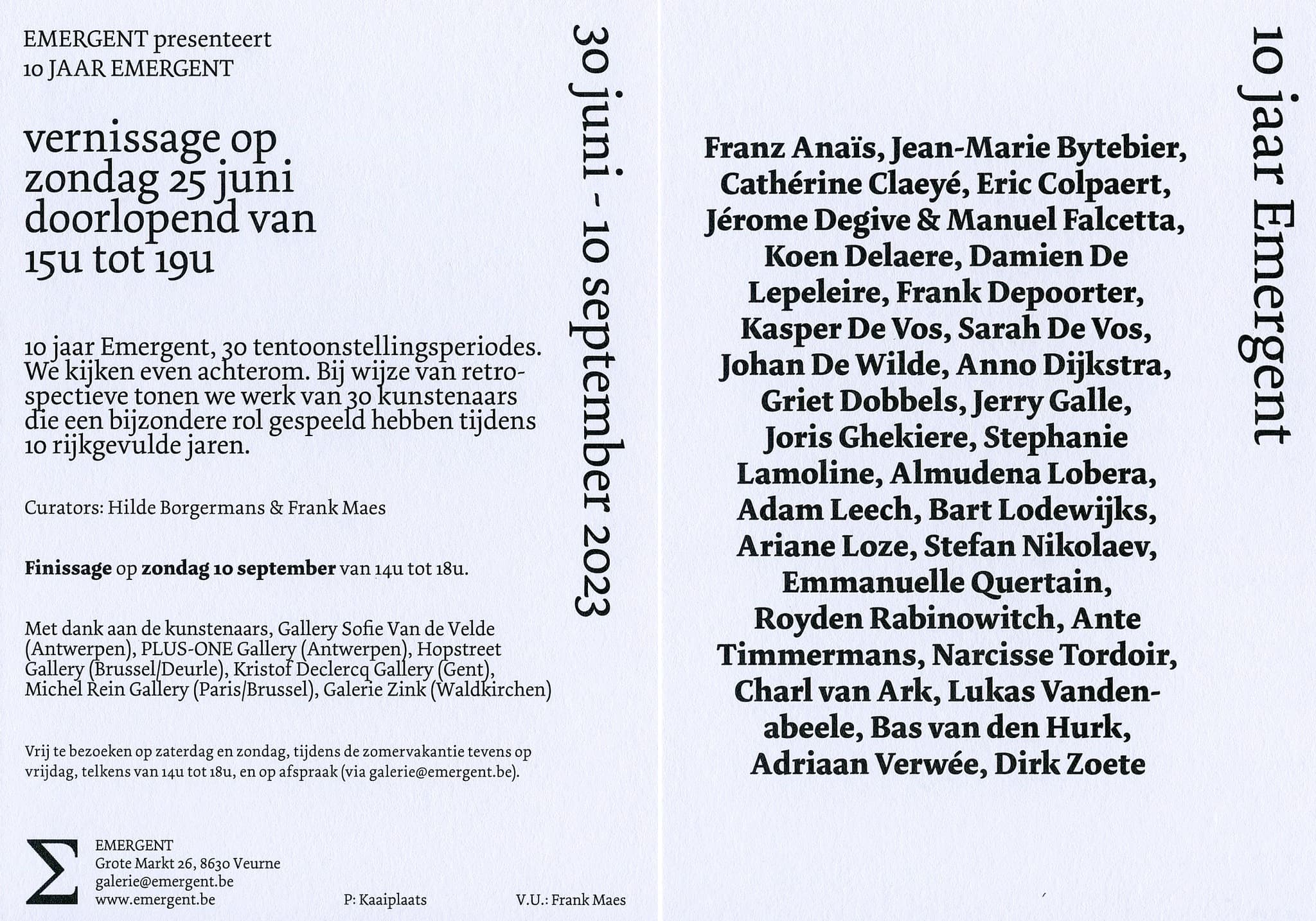 10 jaar EMERGENT - Group exhibition, Zomer 2023